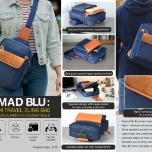 S75 – Nomad Blu: Premium travel sling bag with Side lock | Waterproof build with 3 pockets | Perfect for travel