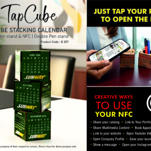 B207 – TapCube: 3 Cube Stacking Calendar with Pen stand & NFC | Double Pen stand