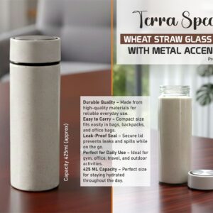 H367 – TerraSpeckle: Wheat Straw Glass Bottle with Metal Accent Cap | Capacity 425ml (approx)