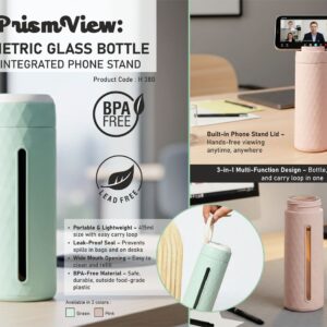 H380 – PrismView: Geometric Glass Bottle with Integrated Phone Stand | Capacity 415ml (approx)