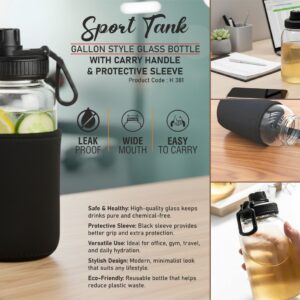 H381 – SportTank: Gallon style Glass Bottle with Carry Handle & Protective Sleeve | Capacity 725ml (approx)
