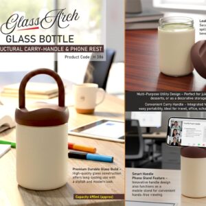 H386 – GlassArch: Glass Bottle with Structural Carry-Handle & Phone Rest | Capacity 490ml (approx)