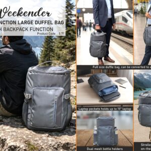 S71 – Weekender: Dual function Large Duffel Bag with Backpack function | Can be used as an Overnighter | Water resistant fabric | Spacious outside pockets