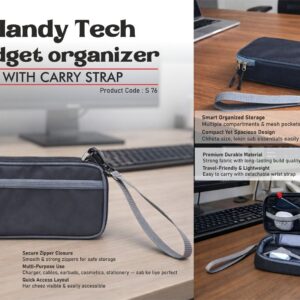 S76 – Handy Tech Gadget organizer with Carry Strap | Thoughtful inner construction with outer pockets