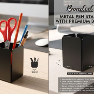 E429 – Bonded: Metal pen stand with premium build | 4 side Huge branding area