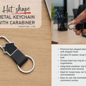 J150 – Hut shape metal keychain with carabiner | PU strap with ring