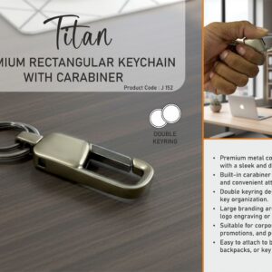 J152 – Titan: Premium rectangular keychain with carabiner | Double keyring | Large branding area