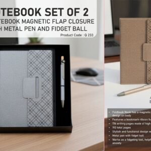 Q233 – Notebook Set of 2: Magnetic 3 Fold Nook Notebook, Metal Pen with Fidget ball in in Hard board box