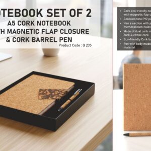 Q235 – Notebook Set of 2: Cork Duo notebook with Magnetic Flap, Cork Pen in in Hard board box