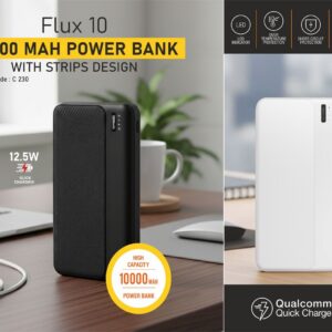 C230 – Flux 10: 10,000 mAh Power bank with Strips design | 12.5W output | Dual USB output