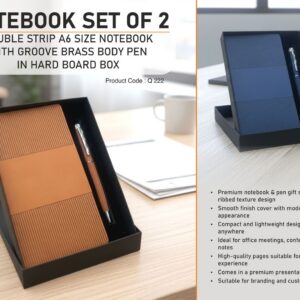 Q222 – Notebook Set of 2: Double Strip A6 size Notebook, Groove Brass body pen in Hard board box