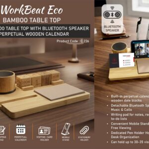 C226 – WorkBeat Eco: Bamboo Table Top with Bluetooth Speaker | Perpetual Calendar | Mobile Stand | Writing Pad | Pen Stand | Visiting Card Holder | Can hold 30-35 cards