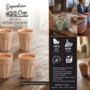 H401 – Signature Chai Cups : Set of 4 Cutting Chai mugs | Wheat straw material | Capacity 100 ml each (approx)