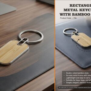J156 – Rectangle metal keychain With Bamboo plate (Double side)