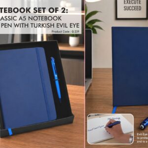 Q239 – Notebook Set of 2: Classic A5 Notebook, Turkish Evil Eye Good luck pen in in Hard board box