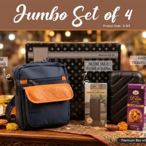 Q265 – Jumbo Set of 4: Premium Travel Bag, Hard Shell Travel Organizer, 10,000 mAh Power Bank, Sugarfree D’Lite Cookies in Gift Box