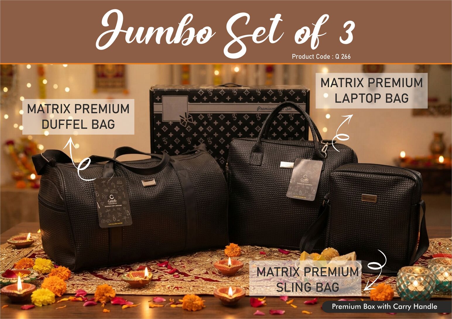 Q266 – Jumbo Set of 3: Matrix Premium Duffel Bag, Matrix Premium Laptop Bag, Matrix Premium Sling Bag in Gift Box
